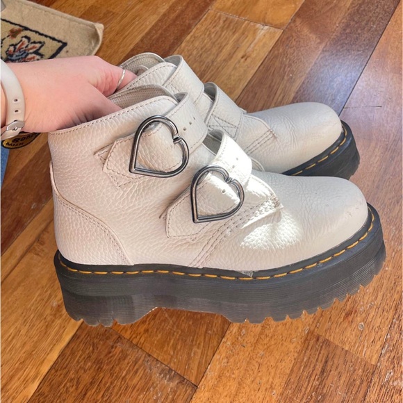 Dr. Martens Shoes - Dr. Martens White Ankle Boots with Heart Buckles